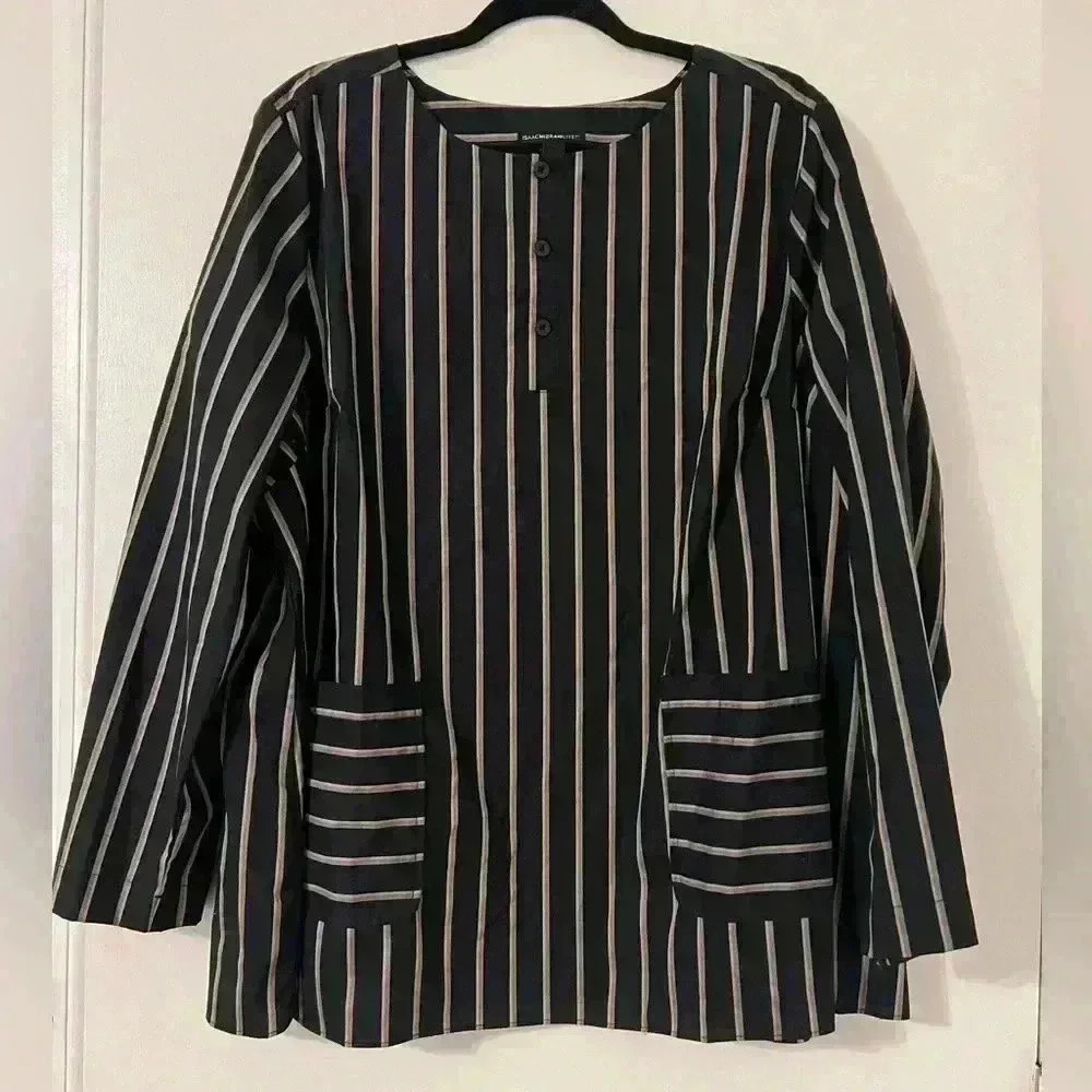 Isaac Mizrahi striped tunic top with pockets size XL (S126)